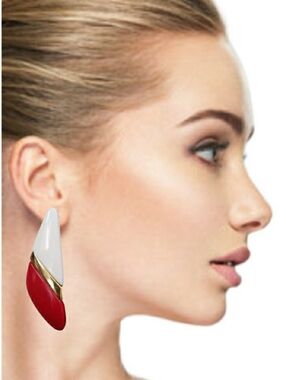 Vintage Trifari Red & Ivory Enamel Pierced Earrings